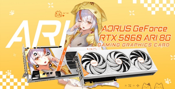 技嘉二次元主题显卡开售！AORUS RTX 5060 ARI 8G 雕妹版定价 4099 元