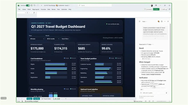 Excel 新增 Copilot 交互式画布！AI 一键生成动态报表